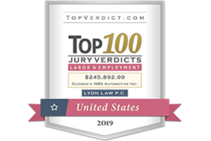 Top 100 Jury verdicts / Labor and Employment / Lyon Law P.C. / United States 2019 - Badge